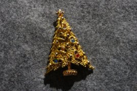 Christmas Tree Pin With Multi Colored Rhinestones By ART